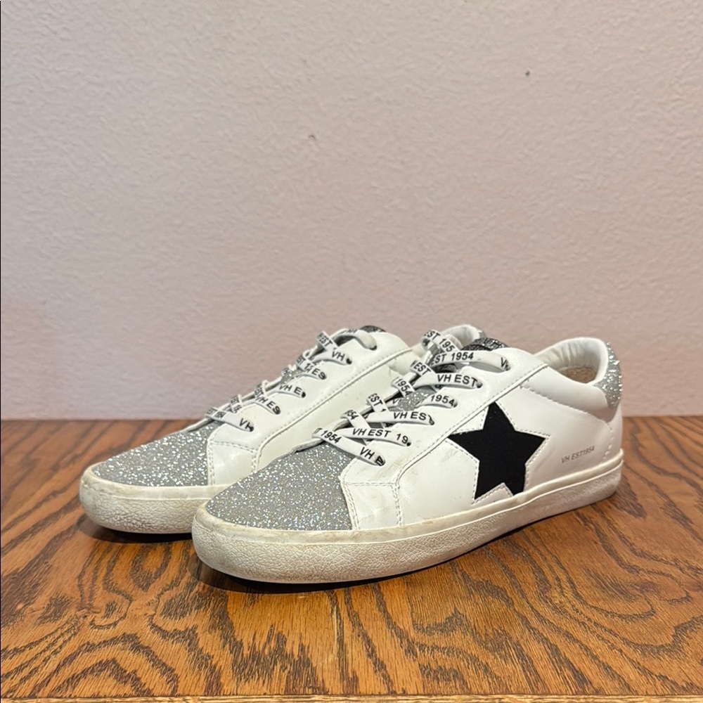 White and Silver Sneakers with Black Star